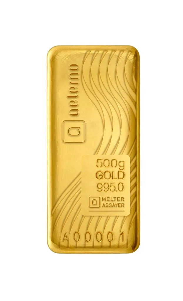 Cast gold bullion bar — Aeterno Refinery Dubai